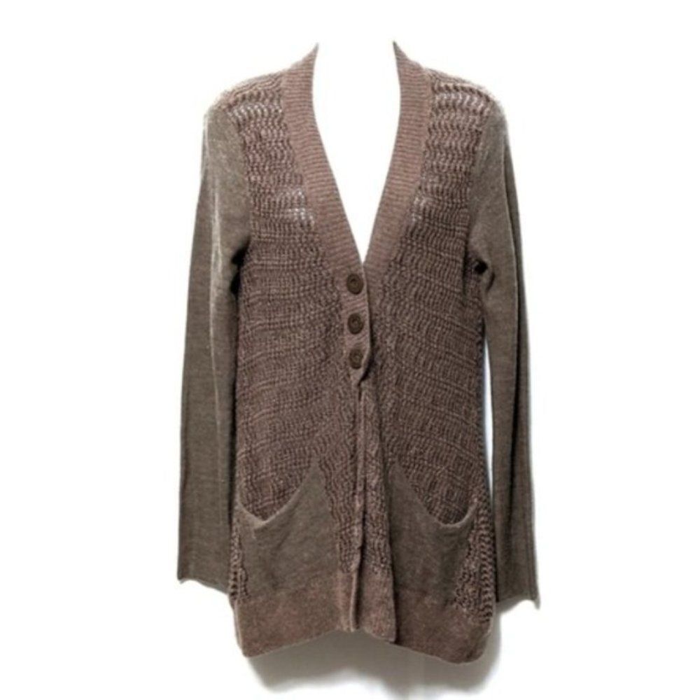 Free People Contrast Knit Wool Angora Long Cardigan M